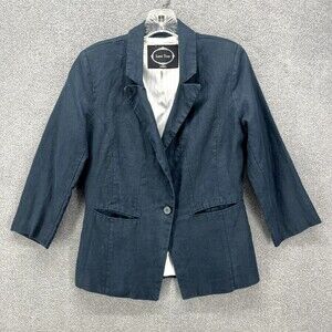 Love Tree Blazer Jacket Womens Size M Blue Single Button Business Linen